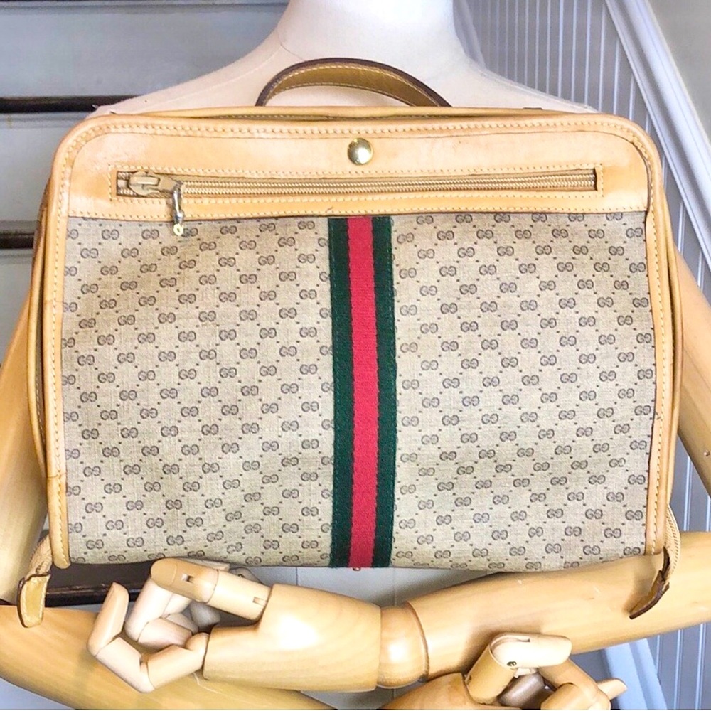 GUCCI Micro GG Sherry Line Top Handle Leather Lining Travel Case Shaving Kit